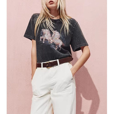 【MC定单】短袖T恤2026春新品生肖马年系列彩绘细钻洗旧棉质上衣