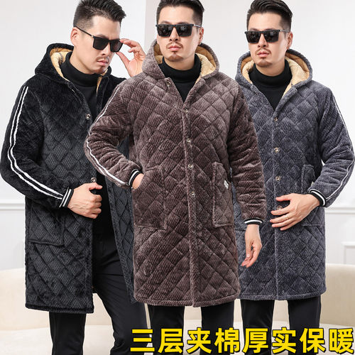 加绒加厚男士罩衣工作p服宽松长版保暖棉衣耐脏防污冬季棉服外套