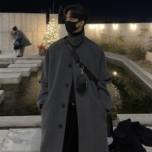 男士大衣外套宽松毛呢英伦风加厚毛呢加肥加大大码长款.羊绒秋冬