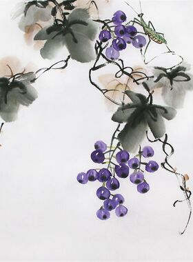 手绘国画葡萄挂画餐厅装饰画宣纸中式水墨花鸟画字画客厅书画无框