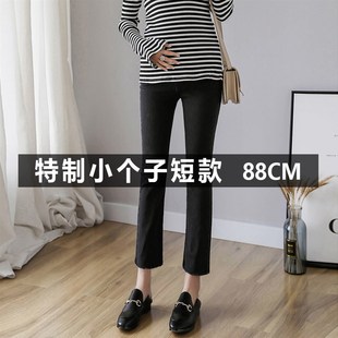 150小个子孕妇牛仔裤八分黑色秋冬季加绒加厚矮个子直筒九分裤子
