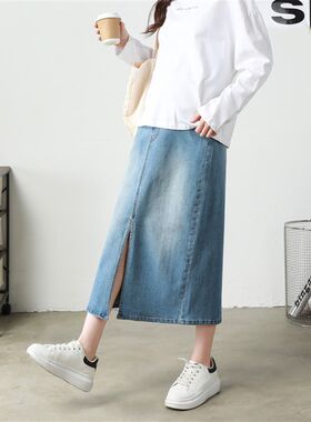 加肥加大c码孕妇半身牛仔裙弹力春装夏季时尚托腹腰开叉孕妇裙子