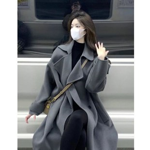 灰色呢子大衣女2024年秋冬季新款毛呢外套高级感U冬天小个子中长