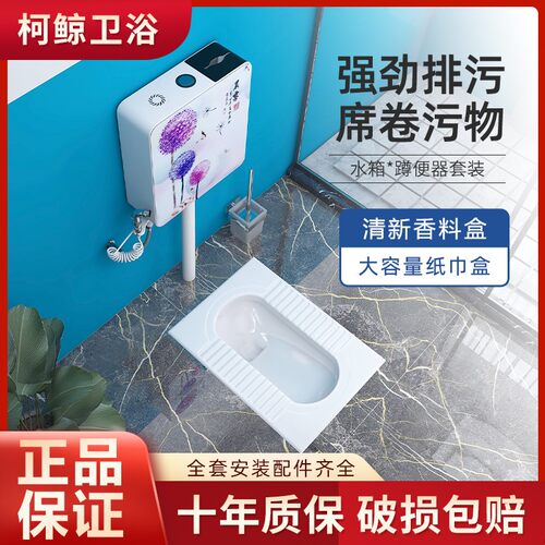 家用陶瓷蹲e便器蹲坑式冲水箱整套装大便器卫生间防臭蹲厕便池便