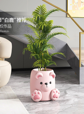 奶油风熊绿植花瓶花盆盆栽园艺轻奢客厅落地摆件电视柜边乔迁礼物