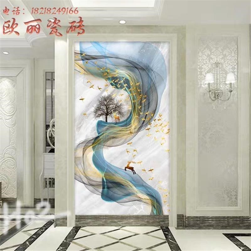 玄关壁画装饰瓷砖背景墙抽象岩板客厅立体过道雕刻轻X奢欧式微晶图片