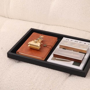 美式 饰品 复古金属摆件样板间客厅茶几摆设皮革托盘组合卧室飘窗装