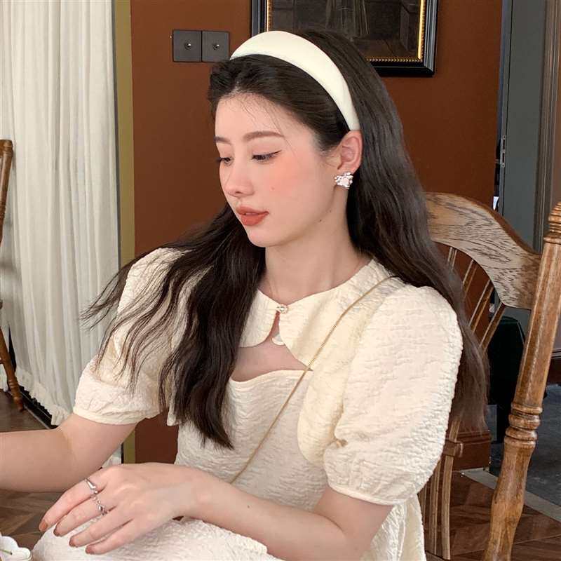 新款春夏白色头箍海绵缎面复古法式宽边洗脸外出增高颅顶发箍