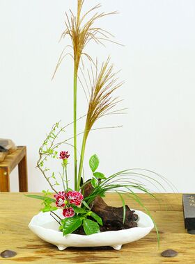 日式东方剑山插花器五脚船型花盆创意G手作陶瓷盘文人禅意写景水