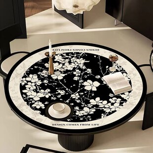 赫本风圆桌桌垫艺术花卉防水x防油圆形茶几垫布防烫隔热桌面保护