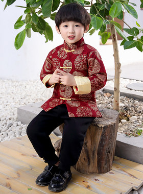 儿童唐装冬季棉衣宝宝周岁新年装中式礼服小孩喜庆汉服男童拜年服