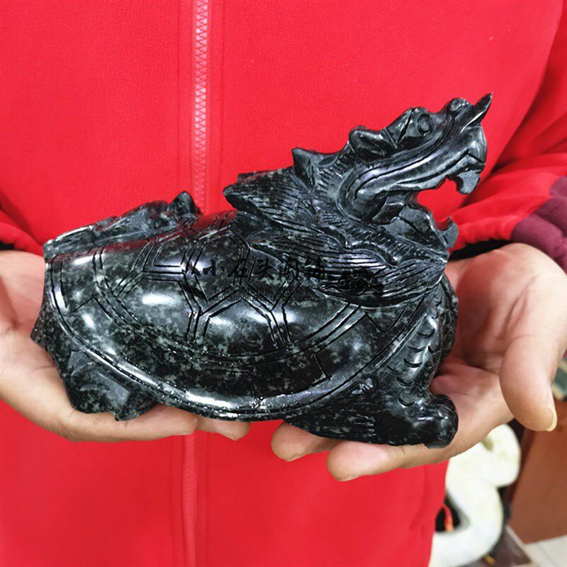 天然独山玉龙龟摆件子母龙龟现代家居客厅电视柜简约摆Z放朋友礼
