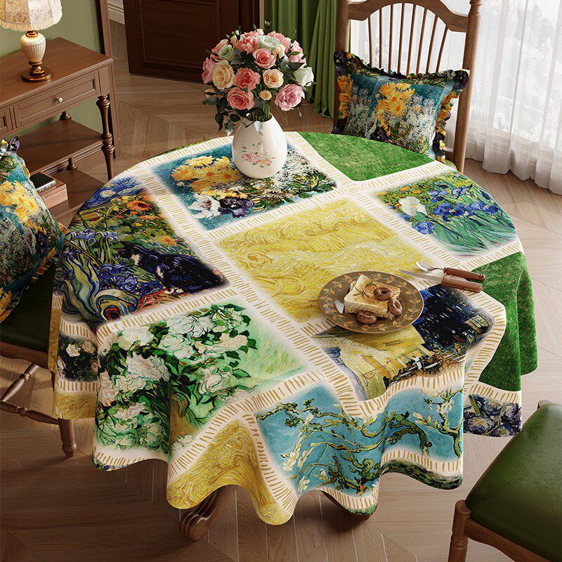 美式田园圆桌桌布防水防油防烫y免洗圆形餐桌布大圆桌子台布圆桌