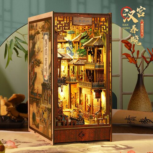 汉宫春晓古风书立DIY小屋手工拼装人体感应灯木质小房子生日礼物