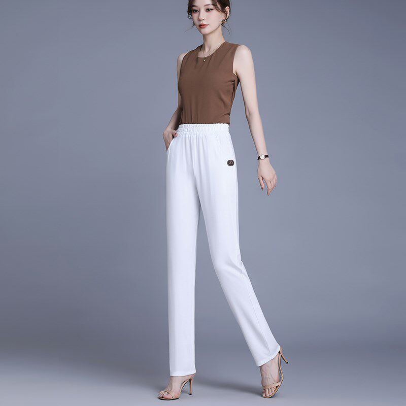 中老年女裤松紧腰妈妈裤子女高腰弹力春夏季外穿新款休闲冰丝长裤