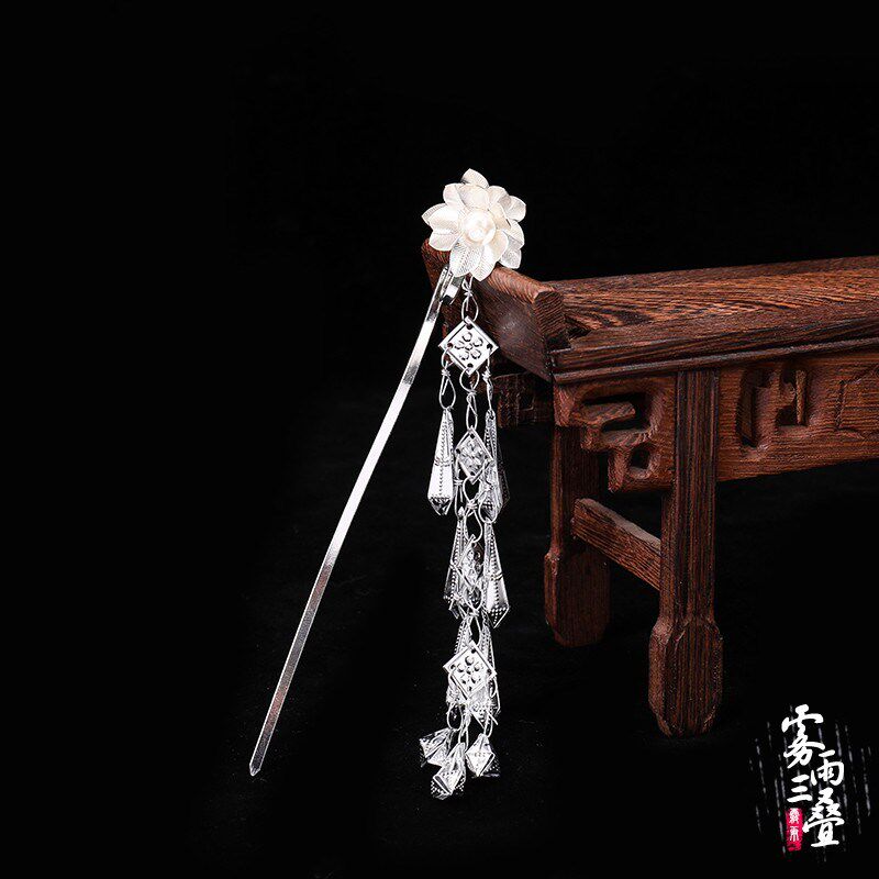 手工古风复古代日常盘发铜发簪子汉服配饰头饰品苗银Y吊片流苏超