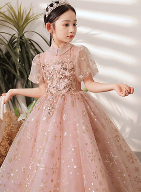 女童主持人走秀礼服生日公主裙花童婚礼小女M孩儿童钢琴演出服亮