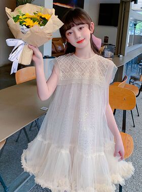 女童韩版连衣裙裙夏装公主裙w女宝宝儿童裙子洋气凸凸裙童装小女