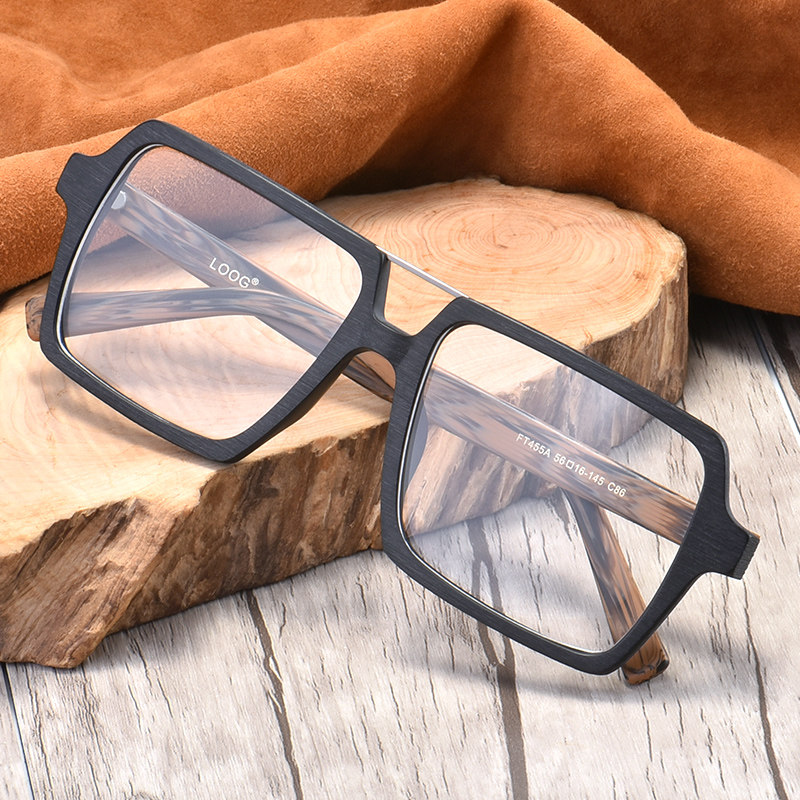 黑框复古木质眼镜框男大脸网红款近视防蓝光平光眼镜架女大框显瘦