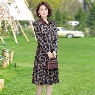 新款妈妈春装连衣裙洋气s50岁中年女气质长裙中老年女春秋长袖裙