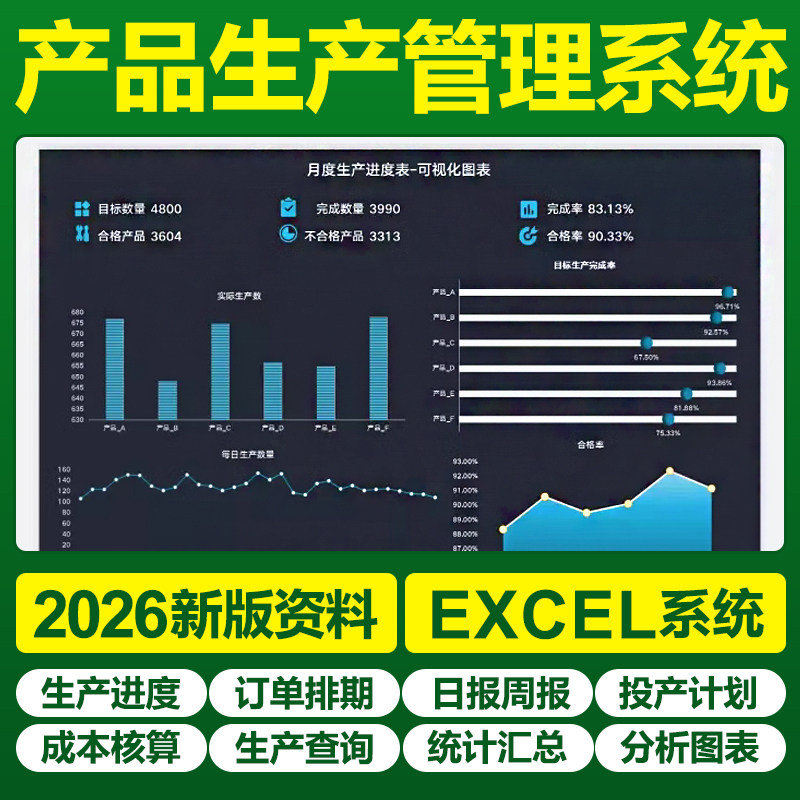 2026车间PMC生产管理excel表格投产计划日月报订单进度BOM物料表