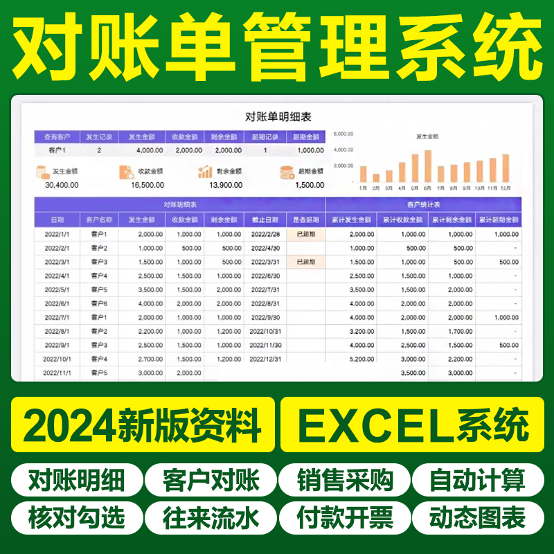 2025新客户供应商往来对账单excel表格系统财务流水款项明细登记