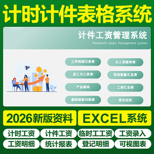 2026计时计件工资管理excel表格系统车间计件工资计算钟点工结算