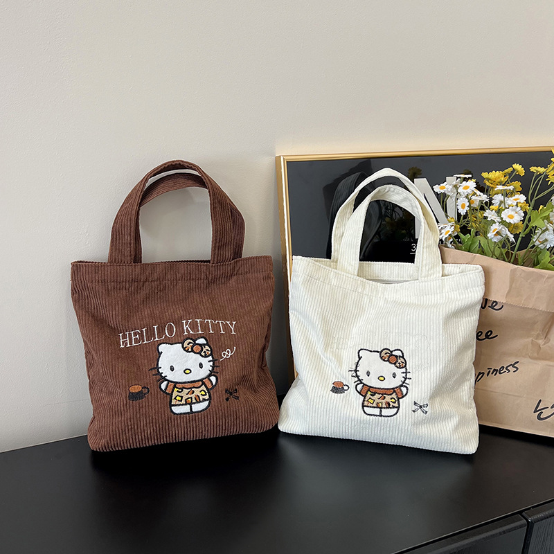 刺绣Kitty灯芯绒可爱百搭手提包