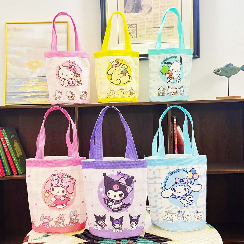 可爱卡通手提袋大容量加厚帆布袋学生上课便当包外出杂物收纳袋子