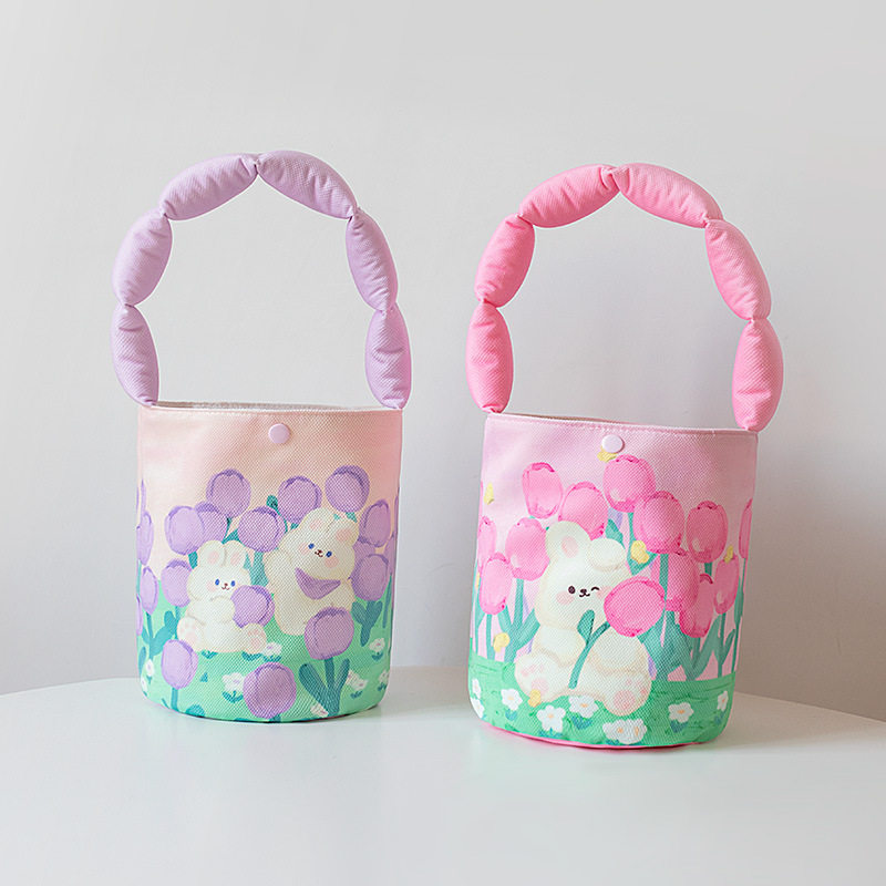 帆布水桶手提包水桶包女单肩腋下包小众设计可爱学生充棉手提小包