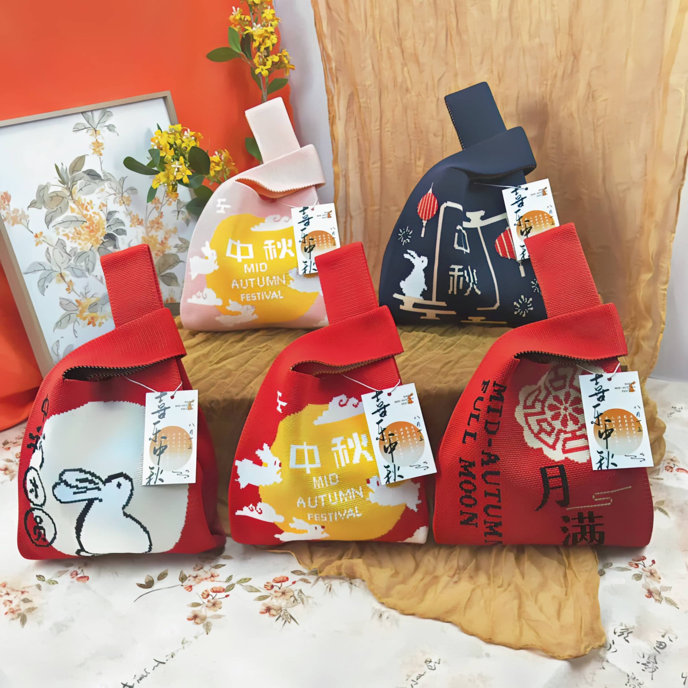 中秋节月兔针织包实用月饼礼品袋