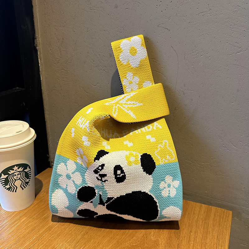 针织百搭撞色波浪编织手拎背心包