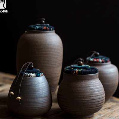 陶迷原矿粗陶大号茶叶罐家用便携陶瓷迷你密封罐小茶罐防潮密封罐