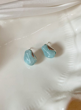 薄荷蓝耳环合金甜美水晶女
