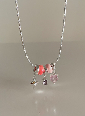 甜酷辣妹夏日项链女多巴胺粉色糖果星芒小众高级感甜美彩色锁骨链