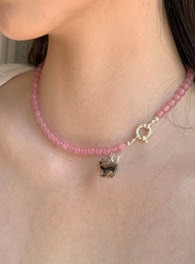 猫咪项链串珠锁骨链女猫眼石