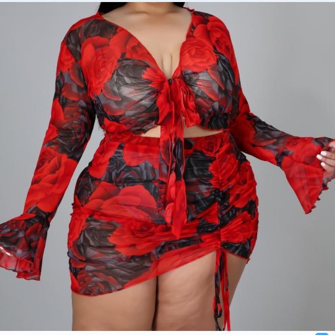 Suit drawstring long sleeve plus size polyester mesh sexy