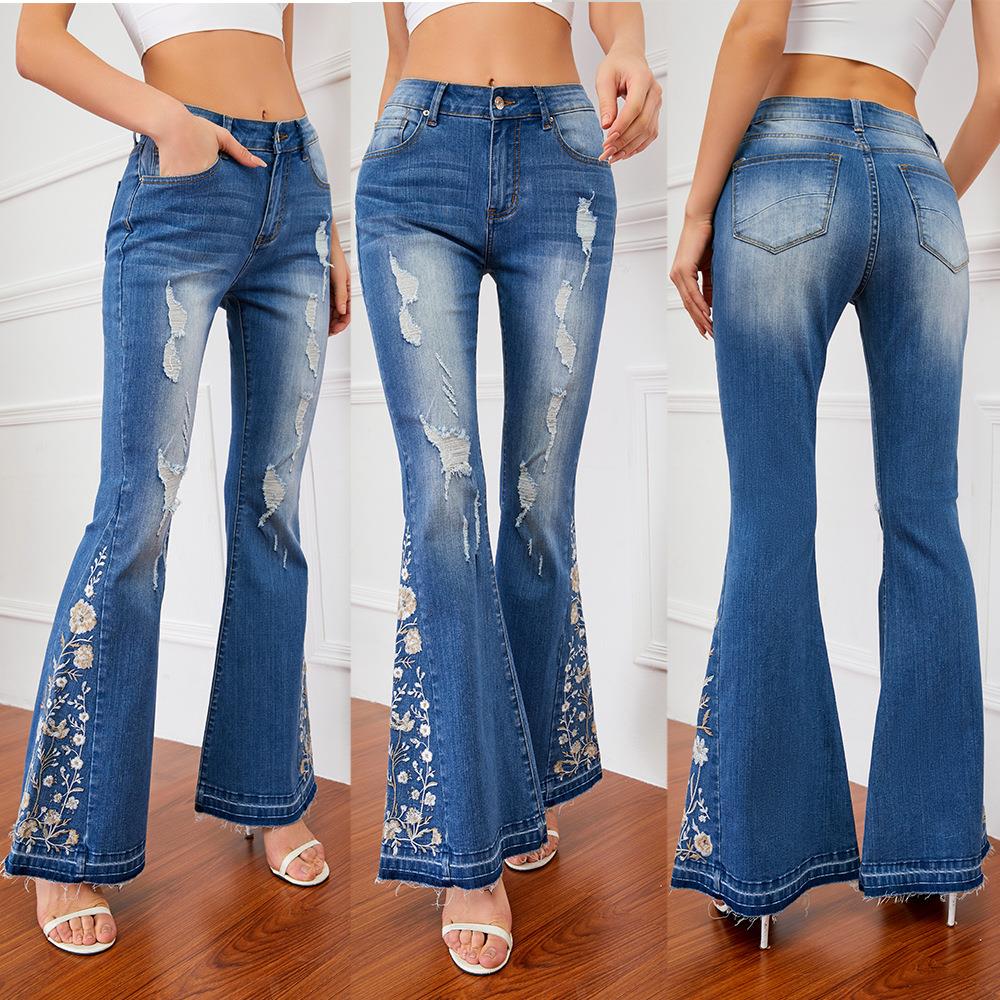 work jeans trousers for Heavy embroidery jeans women pants