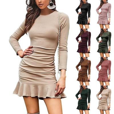 fall fitted ruched pleated dresses mini color solid party