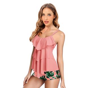 boxer for two Belly ruffled swimsuit piece split covering