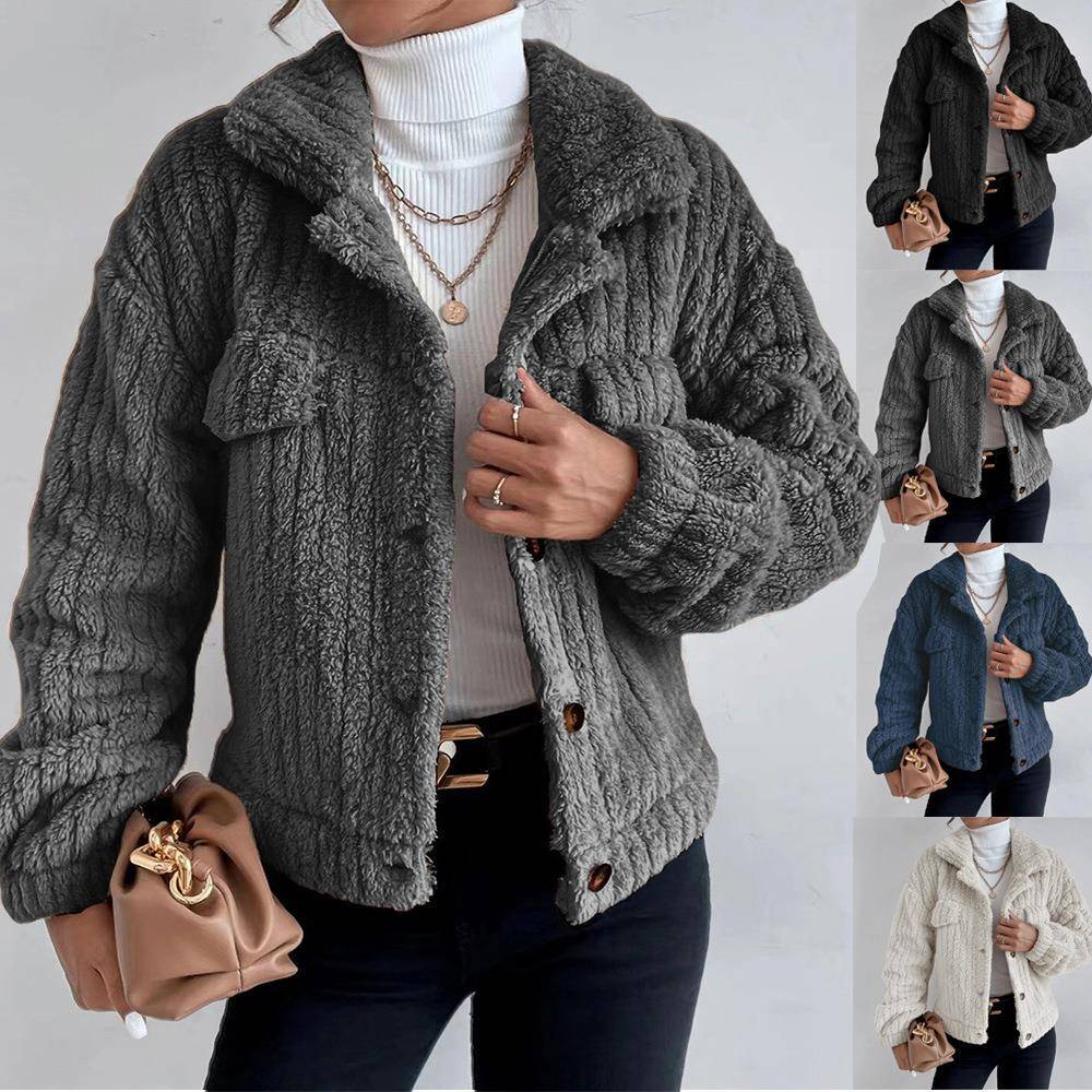casual thick plush fur coat shirt womens coat lapel Rabbit