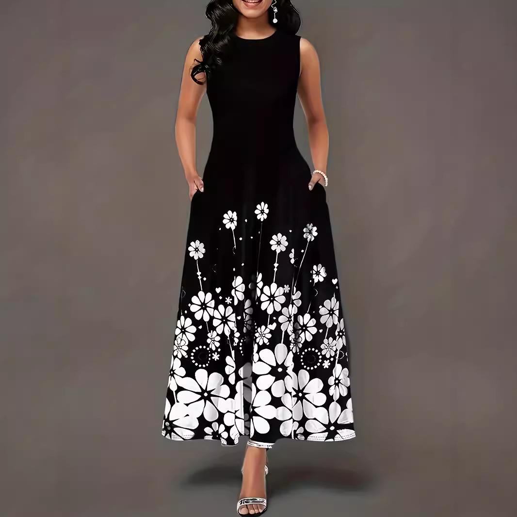 round size womens fashion simple dress pastoral Plus neck