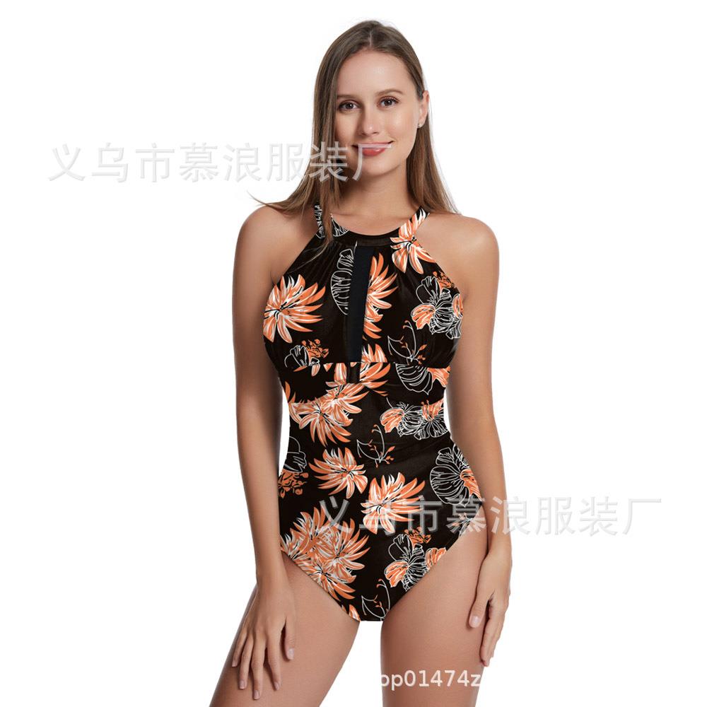 black one-piece swimsuit elderly with skirt for Solid women
