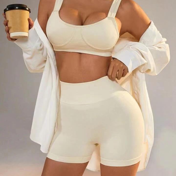 set knitted waist sports shorts women trousers suit high