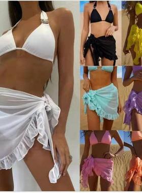 sarongs beach bikini sunscreen ruffle skirt sheer up