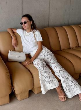 springsummer new womens jacquard lace flower hollow flare