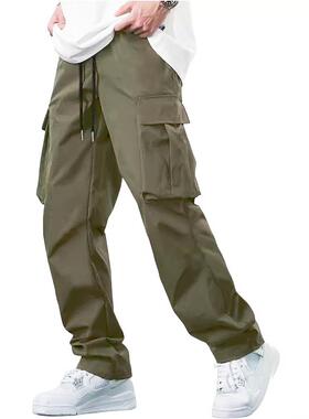 Men's overalls drawstring multi-pocket casual trousers