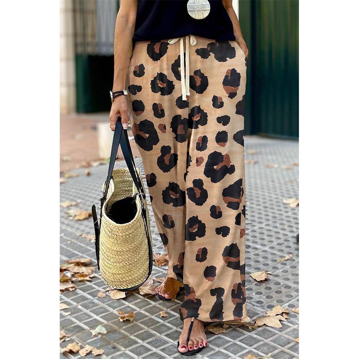 Leopard women print personalized wide high pants trousers