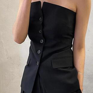 outer womens clothing fashion wear sleeveless Black vest