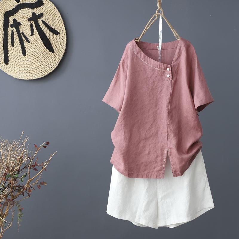 pieces womens short-sleeved tops color solid ladies loose